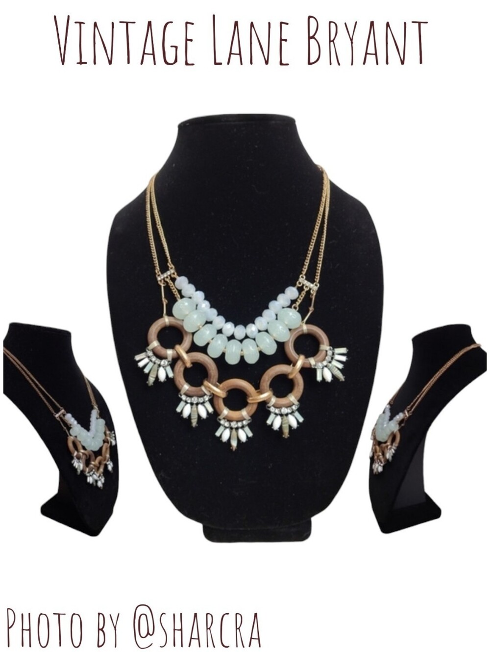 Vintage Lane Bryant layer Bohemian necklace pale teal green's goldentones Women